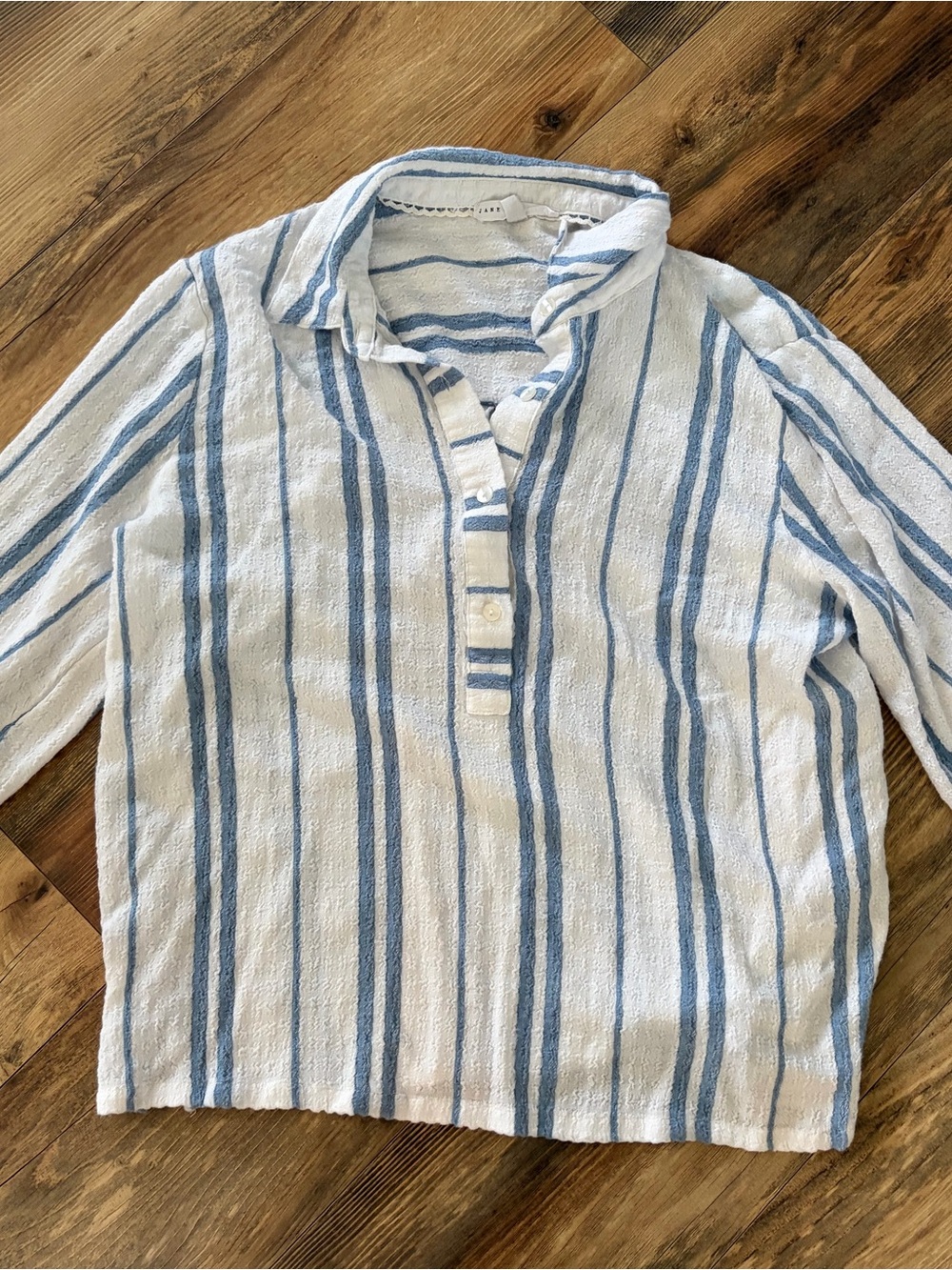 Jane and Delancey White and Light Blue Striped Pullover Shirt